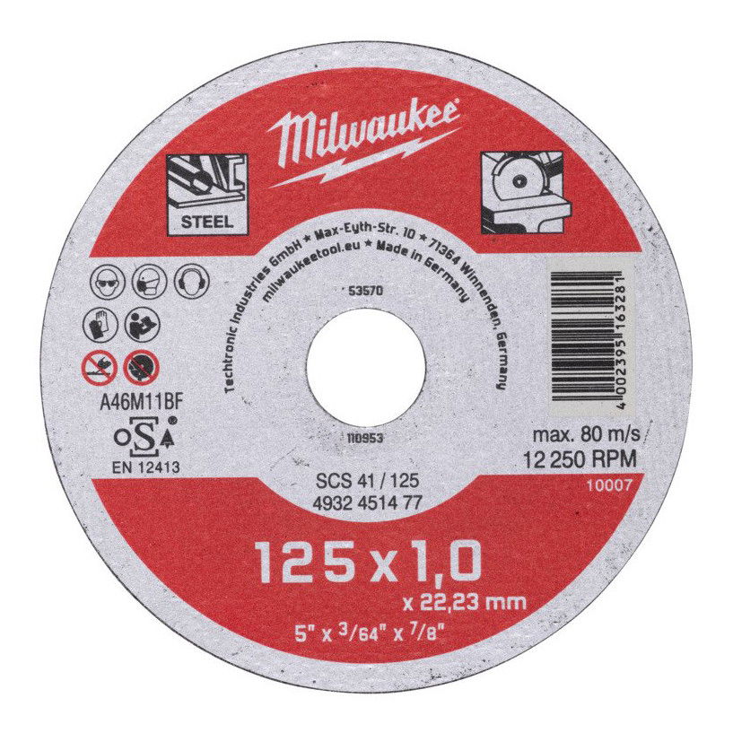 Milwaukee WSCS41 STANDARD fémvágó tárcsa, egyenes, 125x1.0 mm termék fő termékképe