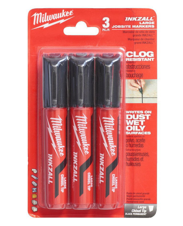 Milwaukee INKZALL™ jelölő filc, L, 6.2 mm vágott hegy, fekete, 3 db/csomag termék fő termékképe